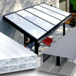 Bausatz fuer Terrassendach mit 16 mm Doppelstegplatten aus Polycarbonat, X-Struktur, opal, mit Alu-Gummi Profilen