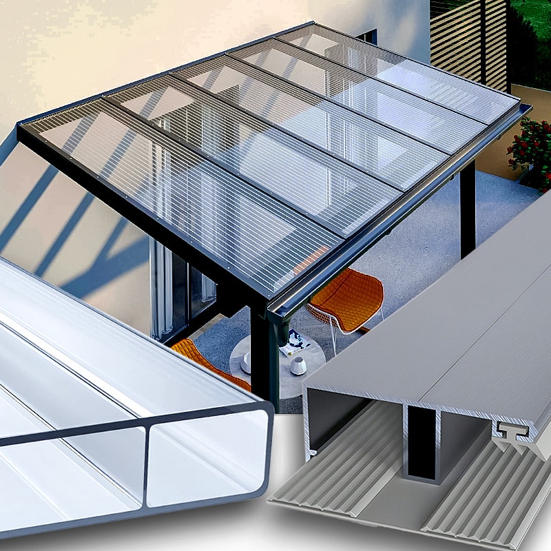 Terrassenüberdachung Doppelstegplatten 16 Mm Glasklar Farblos Alu Gummi 2 Fach Struktur Acrylglas S&Amp;Amp;V Setgplattenversand Gmbh