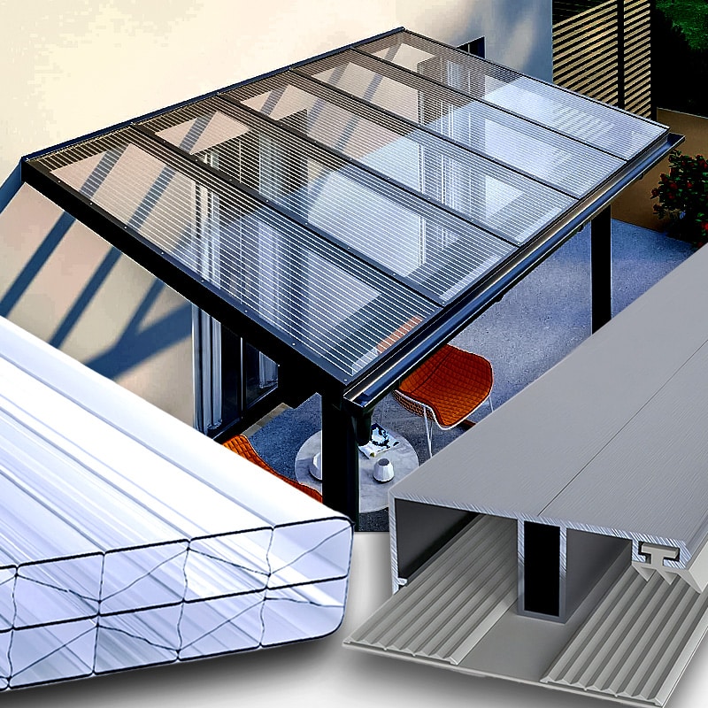 Terrassenüberdachung Doppelstegplatten 16 Mm Klar Farblos Alu Gummi X Struktur S&Amp;V Setgplattenversand Gmbh