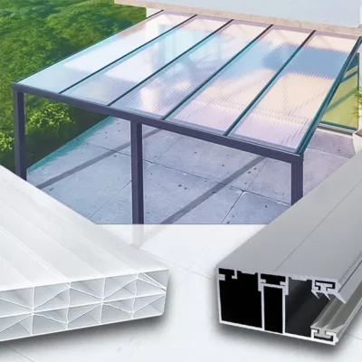 Terrassenüberdachung Bausatz PVC Trapezplatten 1,1 mm farblos klar 70/18 