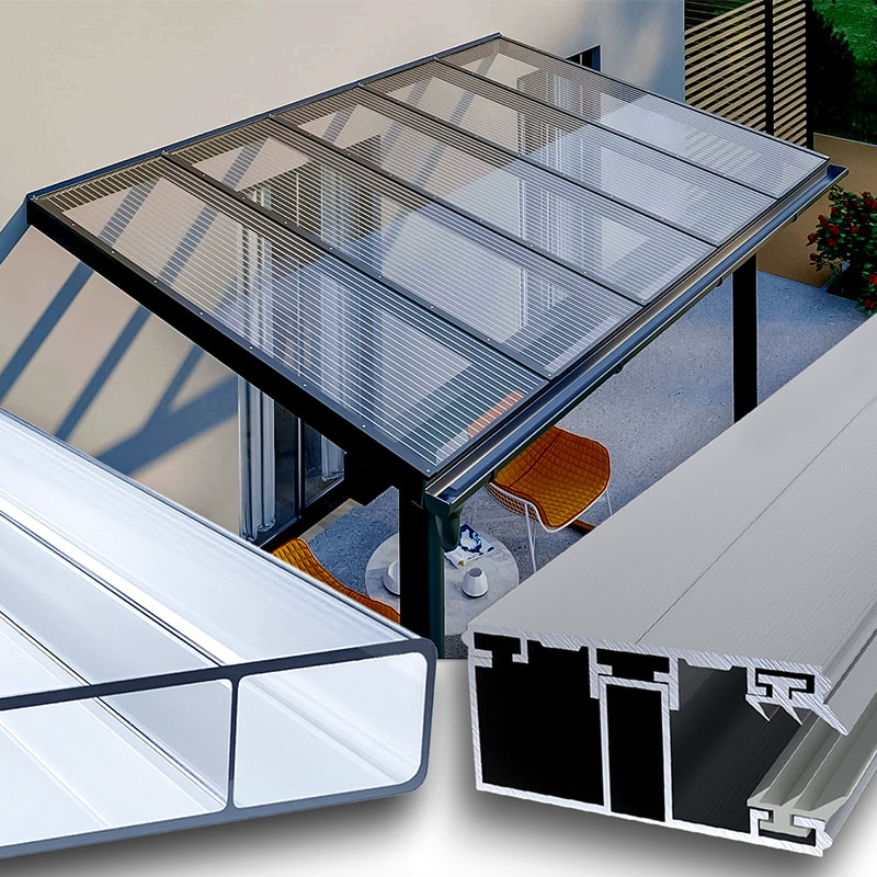 Terrassenüberdachung Doppelstegplatten 16 Mm Glasklar Farblos Alu Alu 2 Fach Struktur Acrylglas S&Amp;V Setgplattenversand Gmbh