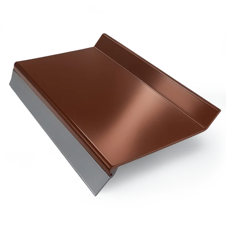 Braunes Wandanschlussprofil aus Aluminium zur Montage von Stegplatten, Wellplatten und Lichtplatten am Haus.